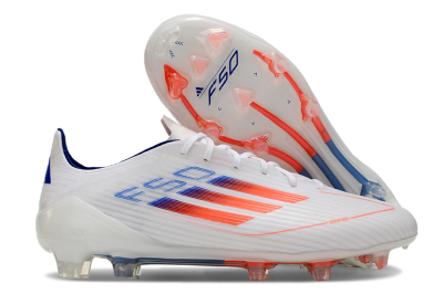 Men's Adidas F50 Elite FG Firm Ground Low-Tops Football Boots - White/Red/Blue