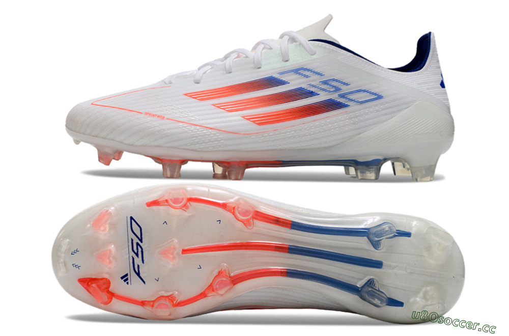 Men's Adidas F50 Elite FG Firm Ground Low-Tops Football Boots - White/Red/Blue 1