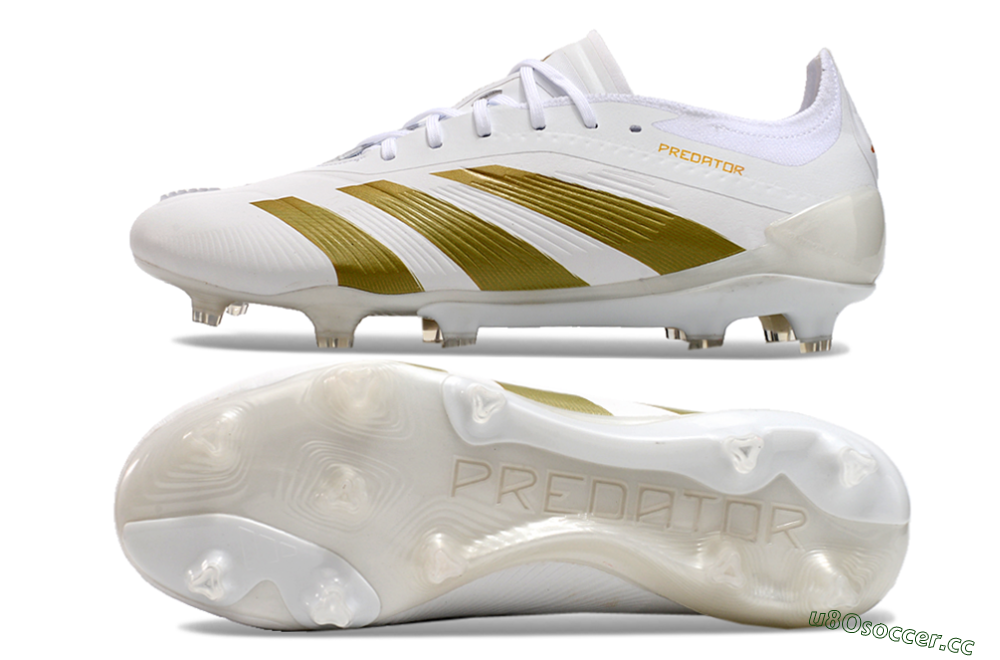 Men's Adidas Predator Elite 24 FG Firm Ground Low-Tops Football Boots - Beige/White/Gold 1