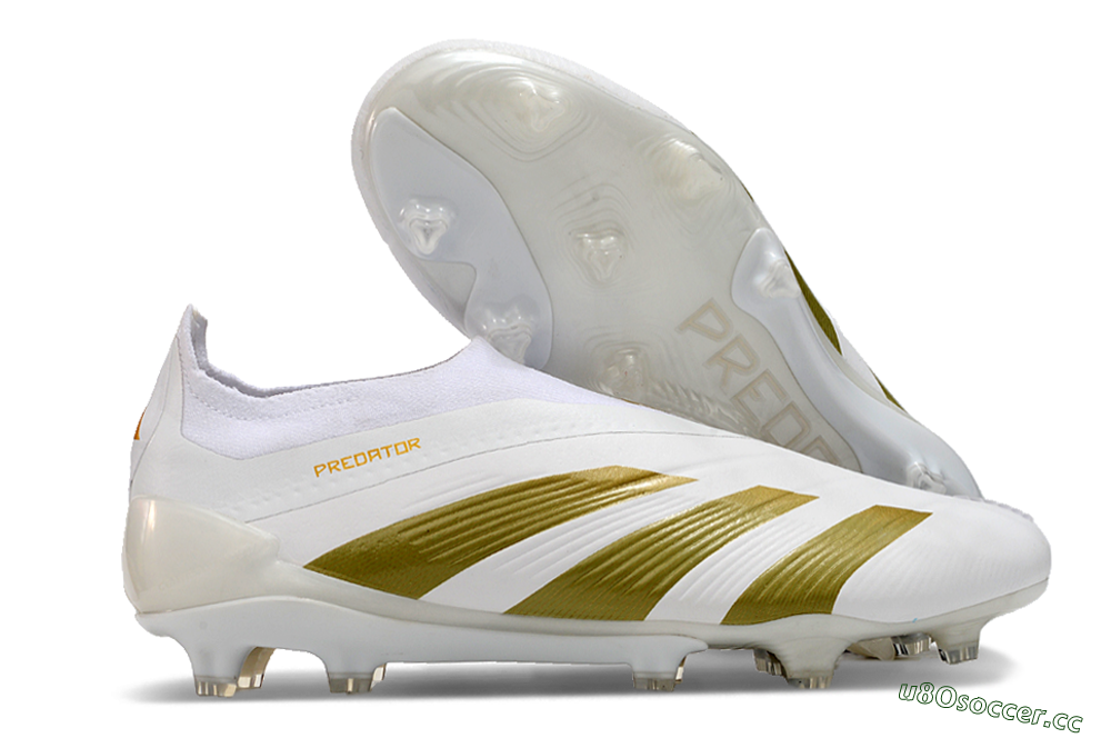 Men's Adidas Predator Elite Laceless FG Firm Ground Low-Tops Football Boots - Beige/White/Gold 2