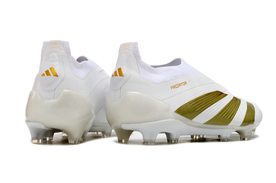 Men's Adidas Predator Elite Laceless FG Firm Ground Low-Tops Football Boots - Beige/White/Gold