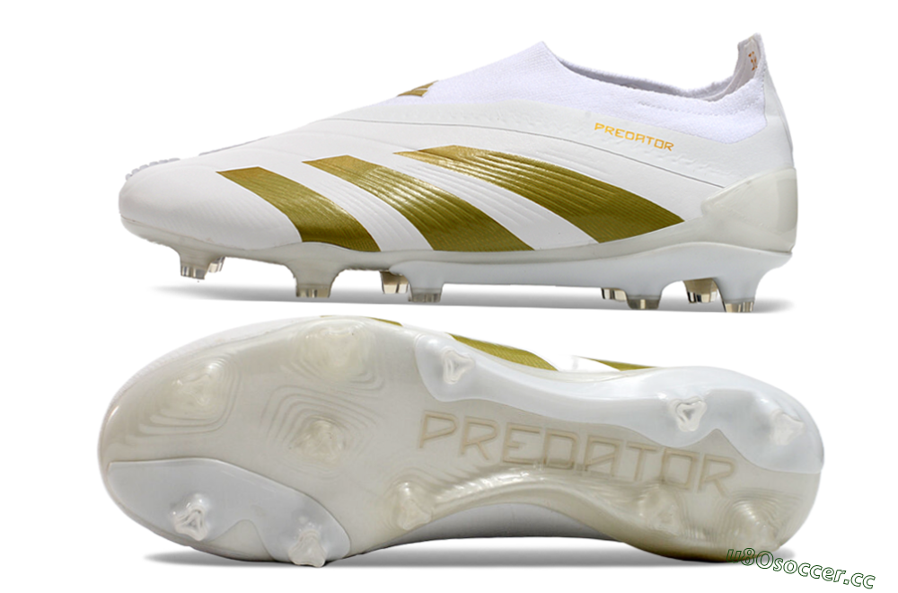 Men's Adidas Predator Elite Laceless FG Firm Ground Low-Tops Football Boots - Beige/White/Gold 1