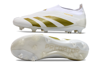 Men's Adidas Predator Elite Laceless FG Firm Ground Low-Tops Football Boots - Beige/White/Gold