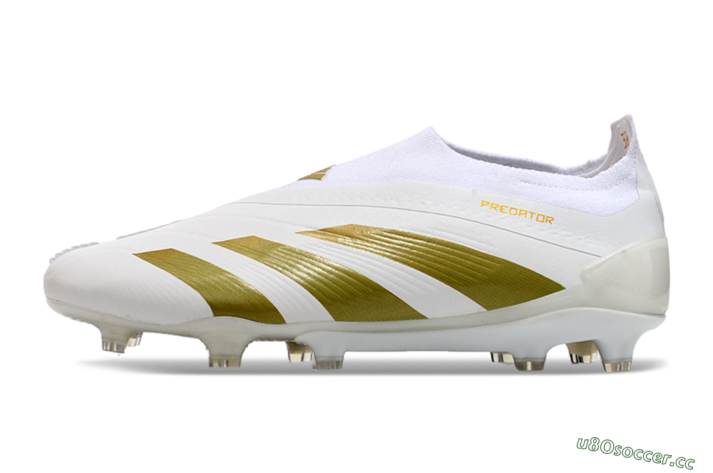 Men's Adidas Predator Elite Laceless FG Firm Ground Low-Tops Football Boots - Beige/White/Gold 0
