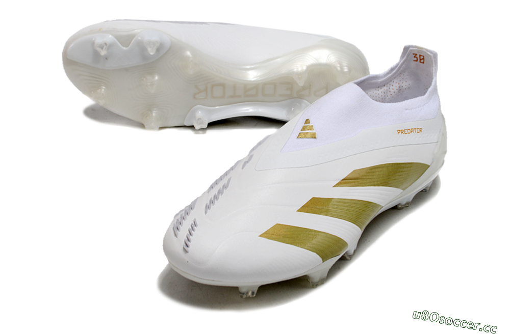 Men's Adidas Predator Elite Laceless FG Firm Ground Low-Tops Football Boots - Beige/White/Gold 3