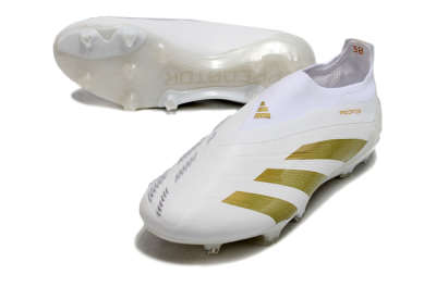 Men's Adidas Predator Elite Laceless FG Firm Ground Low-Tops Football Boots - Beige/White/Gold