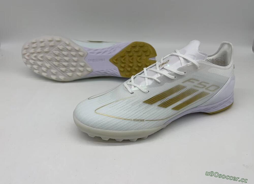 Men's Adidas F50 Elite TF Artificial Turf Low-Tops Football Shoes - White/Gold