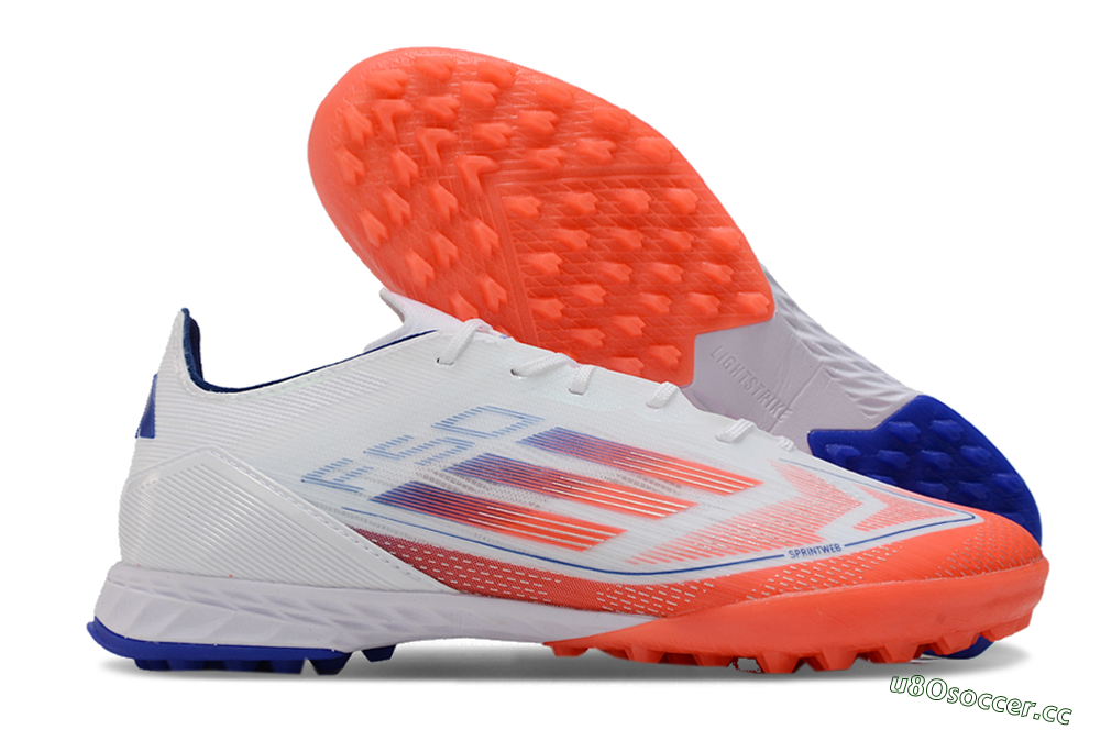 Men's Adidas F50 Pro TF Artificial Turf Low-Tops Football Shoes - White/Red/Blue 2