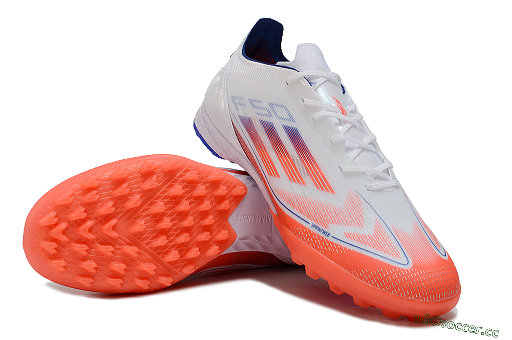 Men's Adidas F50 Pro TF Artificial Turf Low-Tops Football Shoes - White/Red/Blue 3