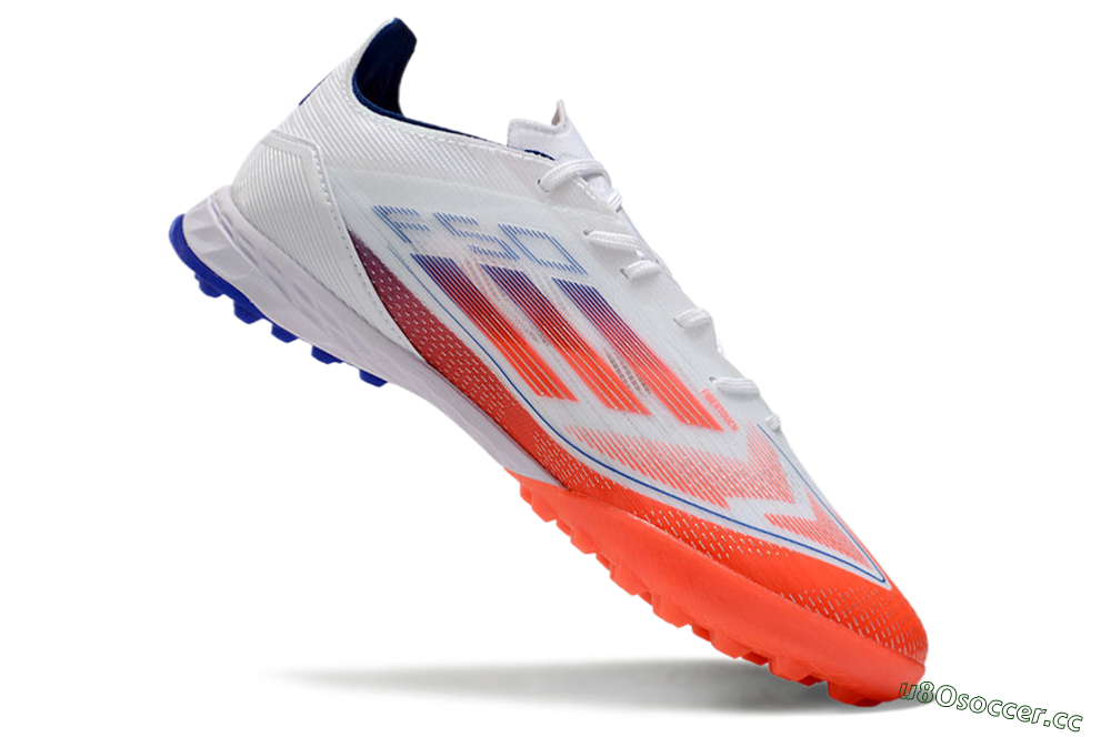 Men's Adidas F50 Pro TF Artificial Turf Low-Tops Football Shoes - White/Red/Blue 4