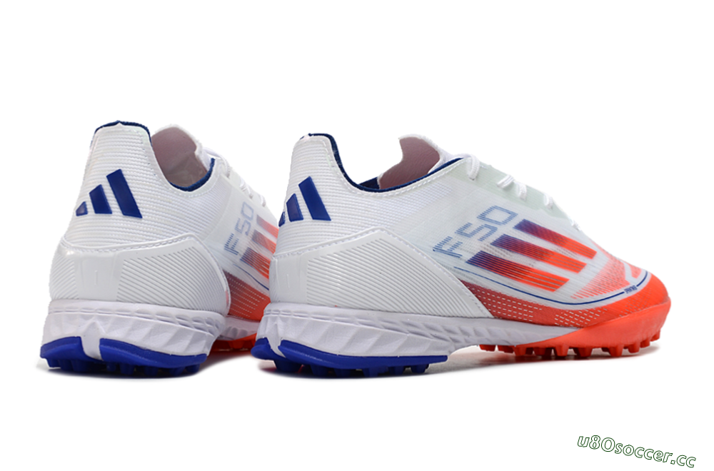 Men's Adidas F50 Pro TF Artificial Turf Low-Tops Football Shoes - White/Red/Blue 6