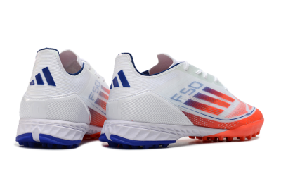 Men's Adidas F50 Pro TF Artificial Turf Low-Tops Football Shoes - White/Red/Blue