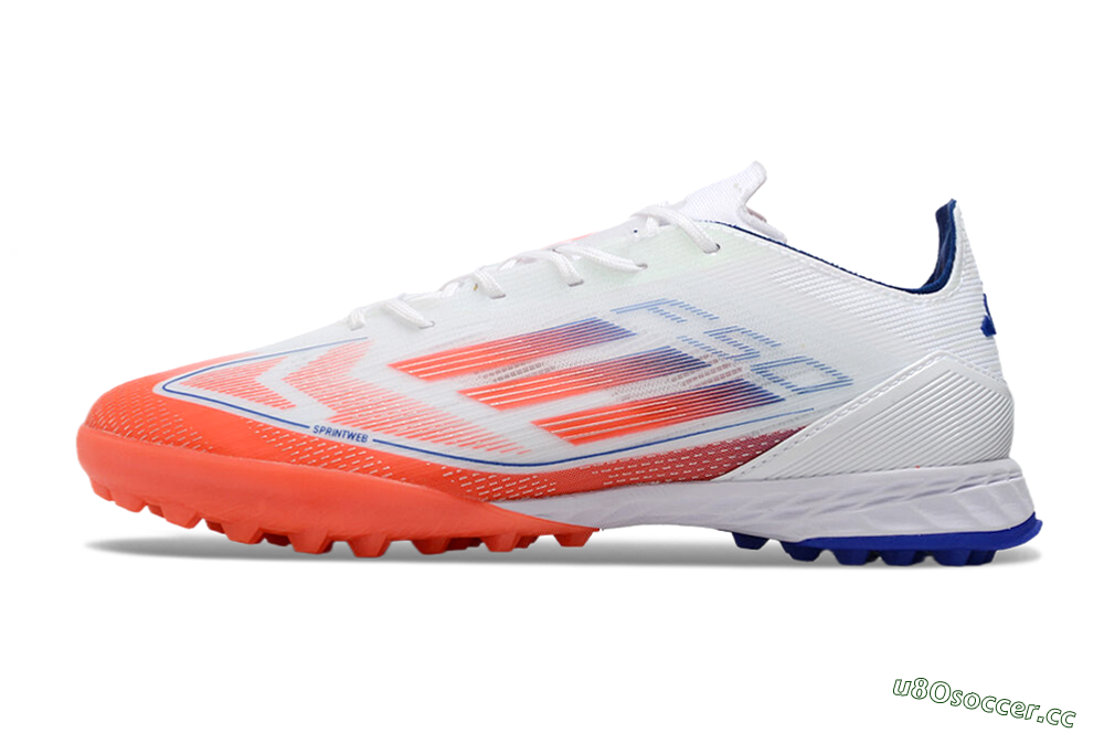 Men's Adidas F50 Pro TF Artificial Turf Low-Tops Football Shoes - White/Red/Blue 0