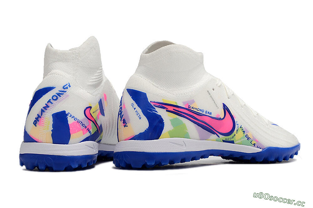 Men's Nike Phantom Luna Elite TF Artificial Turf High-Tops Football Shoes - White/Pink/Blue 6