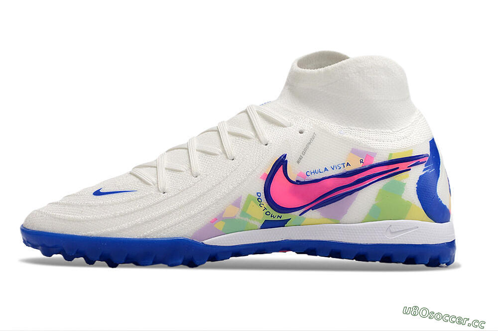 Men's Nike Phantom Luna Elite TF Artificial Turf High-Tops Football Shoes - White/Pink/Blue 0