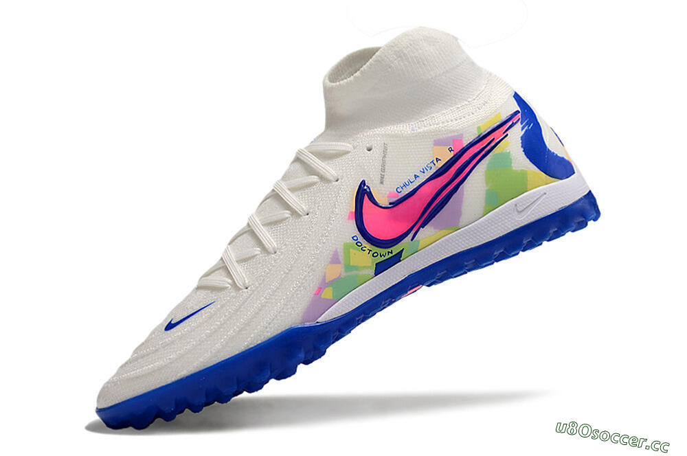 Men's Nike Phantom Luna Elite TF Artificial Turf High-Tops Football Shoes - White/Pink/Blue 5