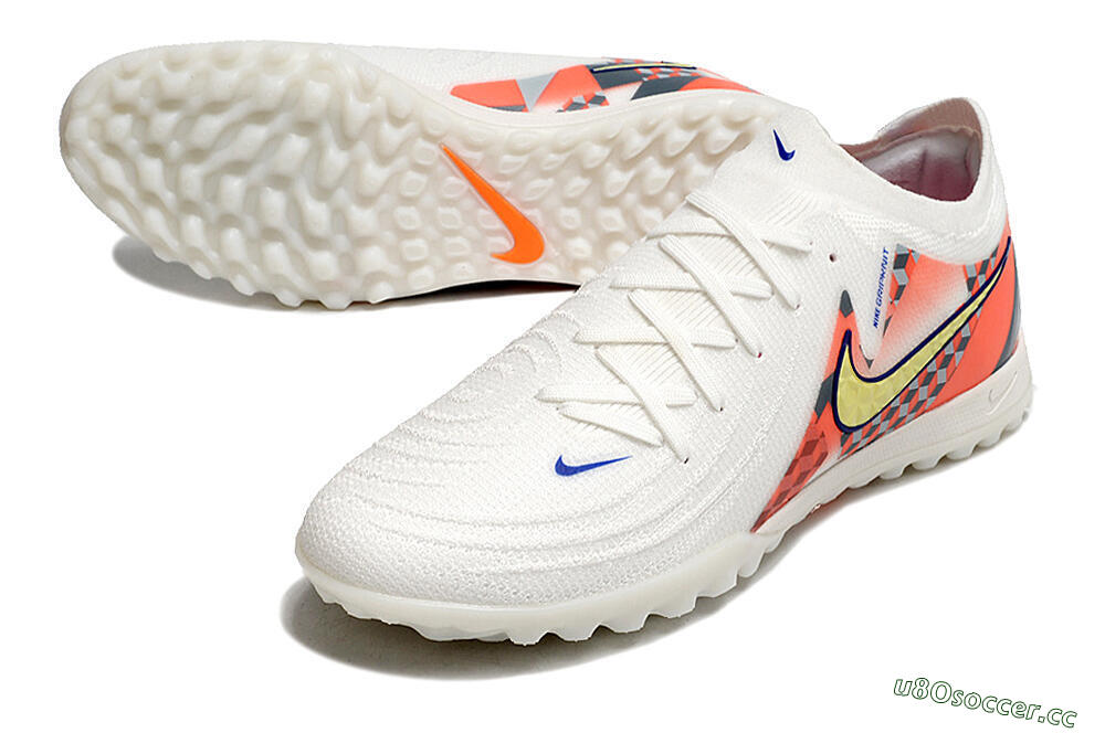 Men's Nike Phantom GX 2 Elite TF Artificial Turf Low-Tops Football Shoes - White/Yellow/Pink 3