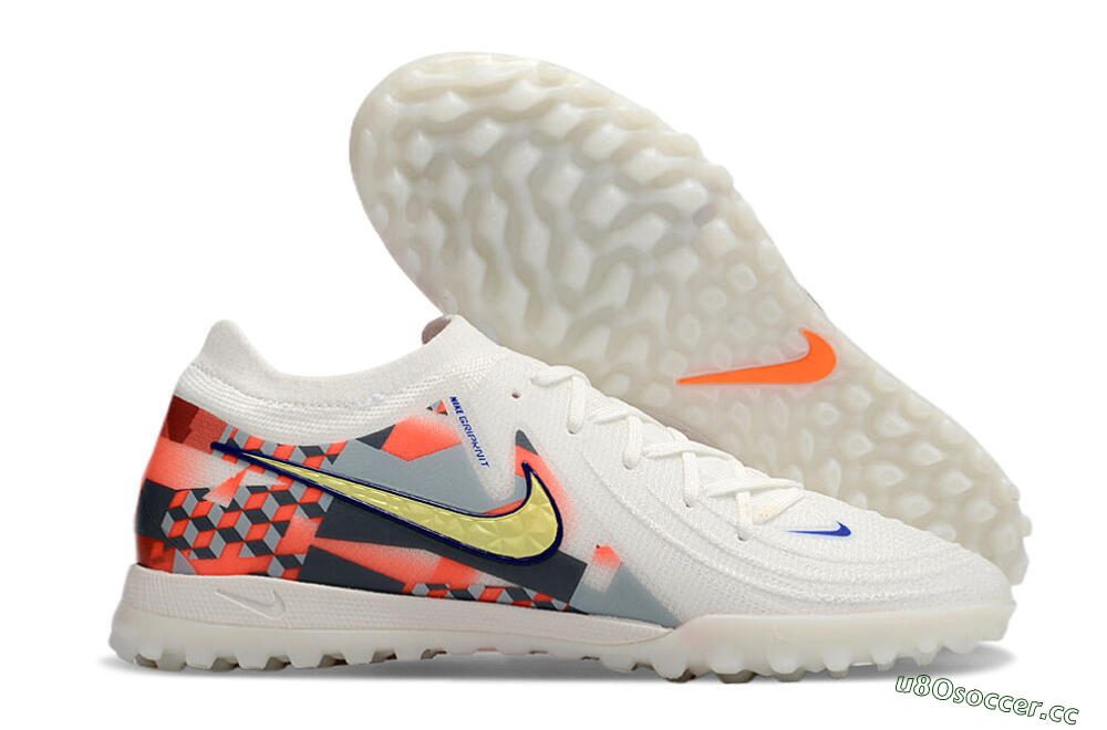 Men's Nike Phantom GX 2 Elite TF Artificial Turf Low-Tops Football Shoes - White/Yellow/Pink 2