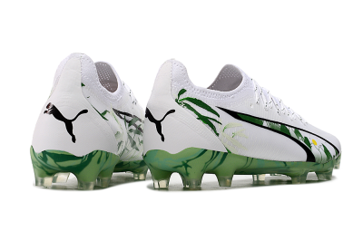 Men's Puma Ultra Ultimate FG Firm Ground Low-Tops Football Boots - White/Black/Green