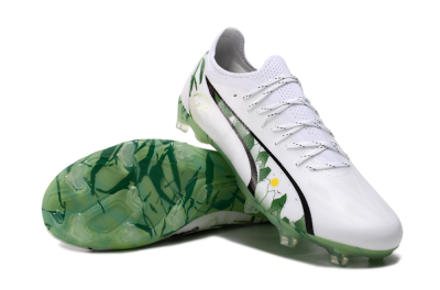 Men's Puma Ultra Ultimate FG Firm Ground Low-Tops Football Boots - White/Black/Green