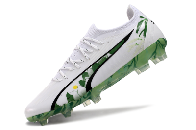 Men's Puma Ultra Ultimate FG Firm Ground Low-Tops Football Boots - White/Black/Green