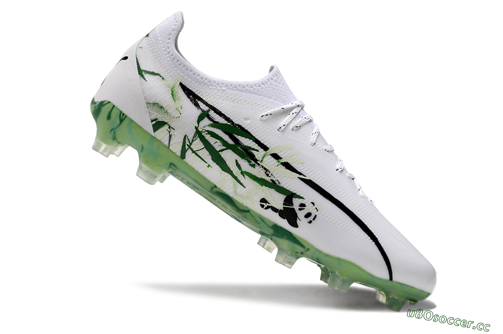 Men's Puma Ultra Ultimate FG Firm Ground Low-Tops Football Boots - White/Black/Green 4