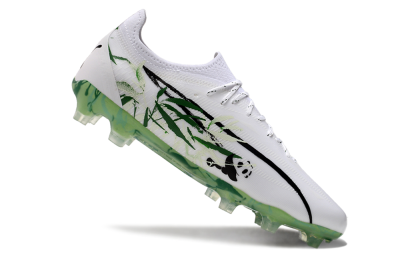 Men's Puma Ultra Ultimate FG Firm Ground Low-Tops Football Boots - White/Black/Green