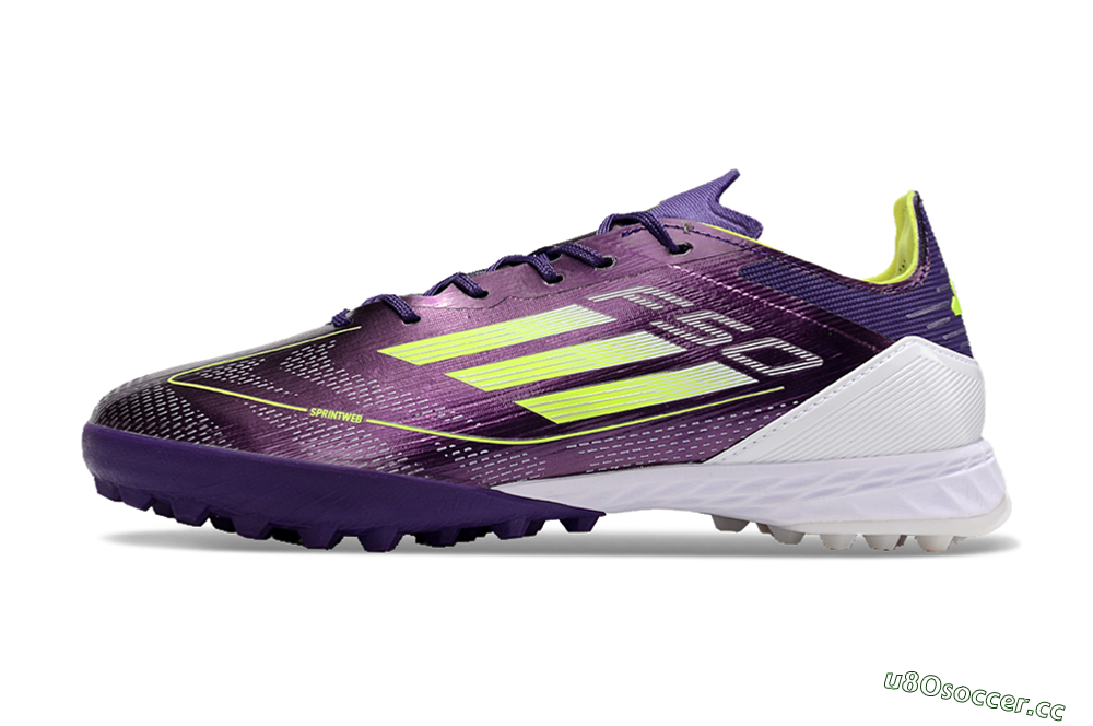 Men's Adidas F50 Pro TF Artificial Turf Low-Tops Football Shoes - Purple/Cloud White/Lucid Lemon 0