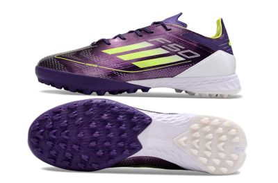 Men's Adidas F50 Pro TF Artificial Turf Low-Tops Football Shoes - Purple/Cloud White/Lucid Lemon