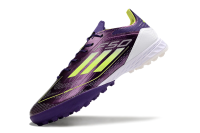 Men's Adidas F50 Pro TF Artificial Turf Low-Tops Football Shoes - Purple/Cloud White/Lucid Lemon