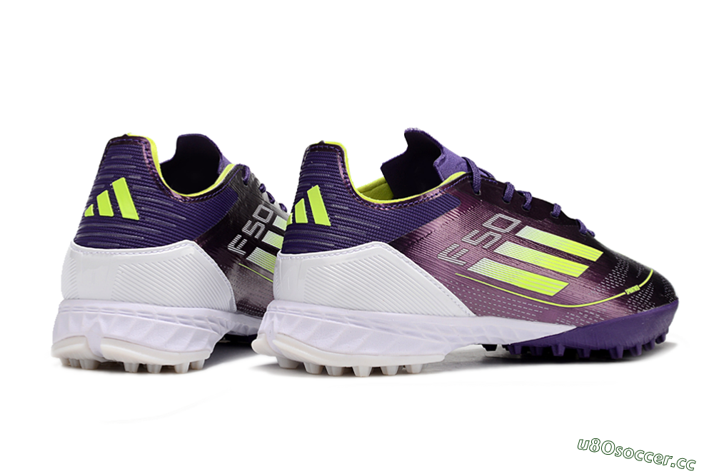 Men's Adidas F50 Pro TF Artificial Turf Low-Tops Football Shoes - Purple/Cloud White/Lucid Lemon 6
