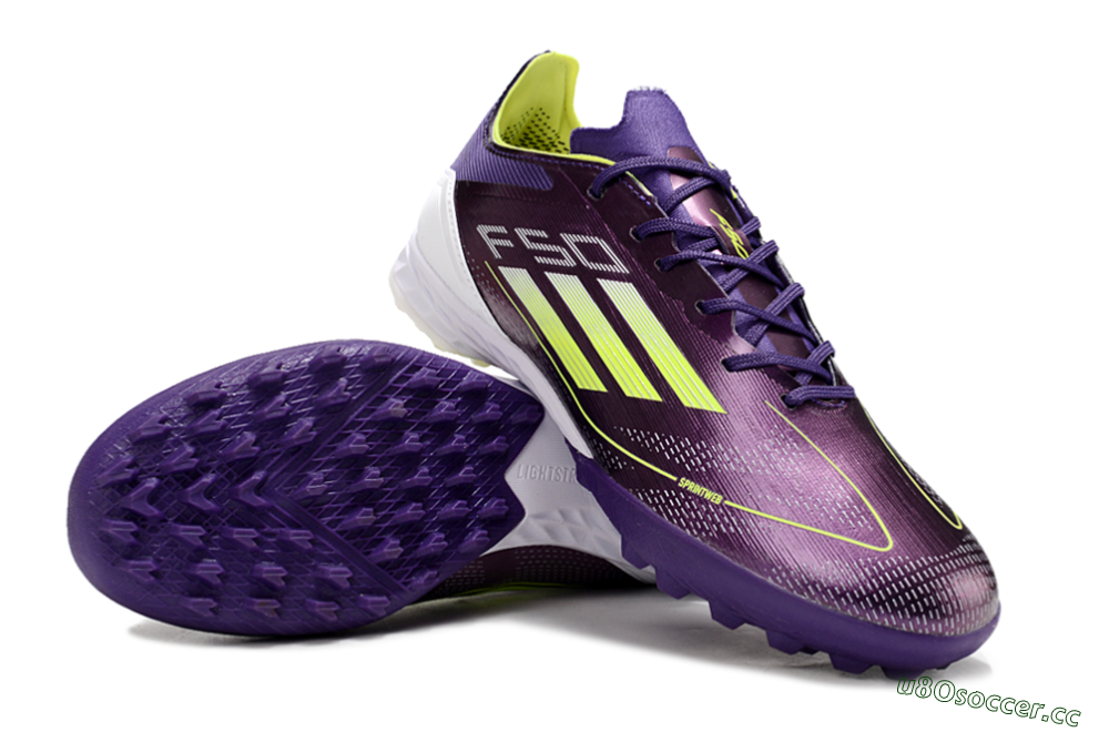Men's Adidas F50 Pro TF Artificial Turf Low-Tops Football Shoes - Purple/Cloud White/Lucid Lemon 3
