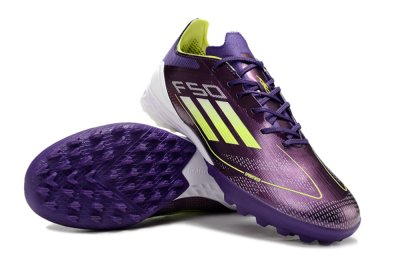 Men's Adidas F50 Pro TF Artificial Turf Low-Tops Football Shoes - Purple/Cloud White/Lucid Lemon