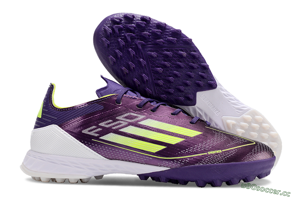 Men's Adidas F50 Pro TF Artificial Turf Low-Tops Football Shoes - Purple/Cloud White/Lucid Lemon 2