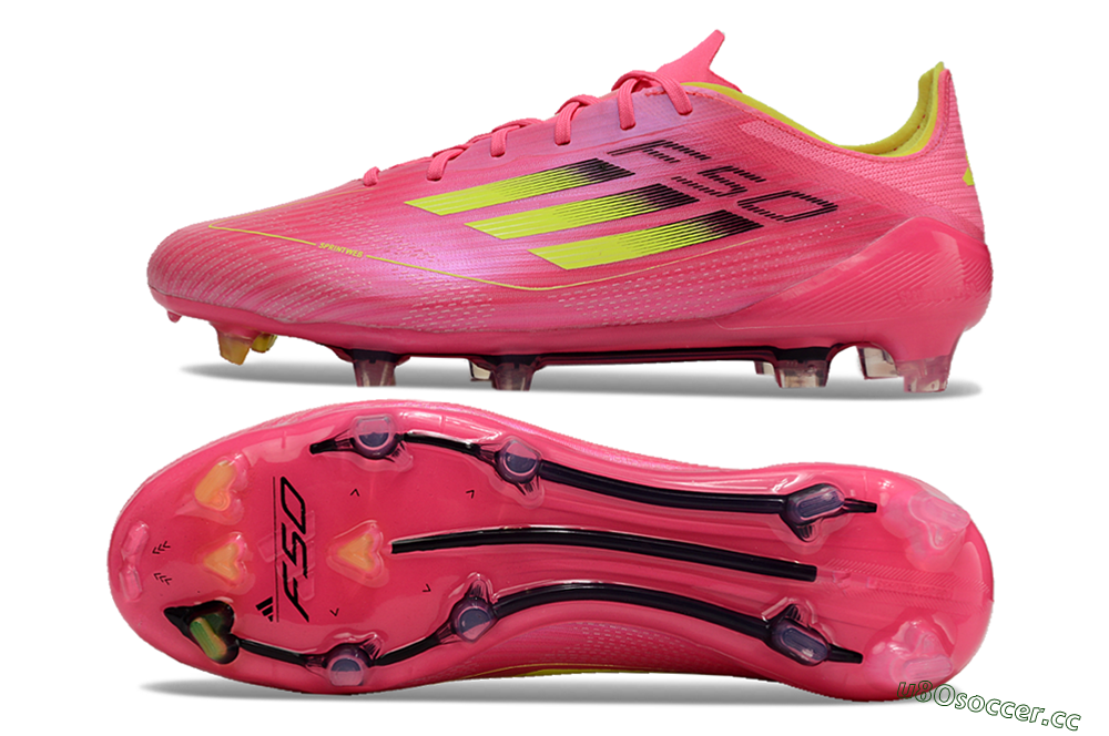 Unisex Adidas F50 Adizero FG Firm Ground Low-Tops Football Boots - Pink/Yellow/Black 1