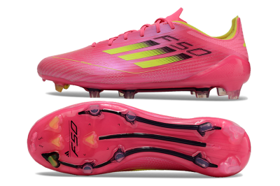 Unisex Adidas F50 Adizero FG Firm Ground Low-Tops Football Boots - Pink/Yellow/Black