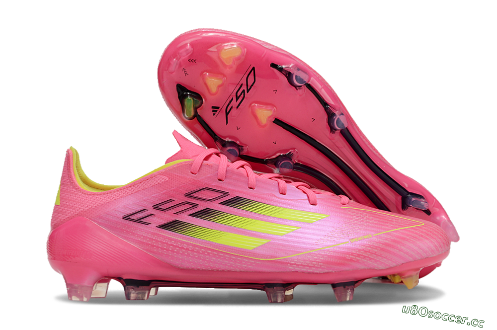 Unisex Adidas F50 Adizero FG Firm Ground Low-Tops Football Boots - Pink/Yellow/Black 2
