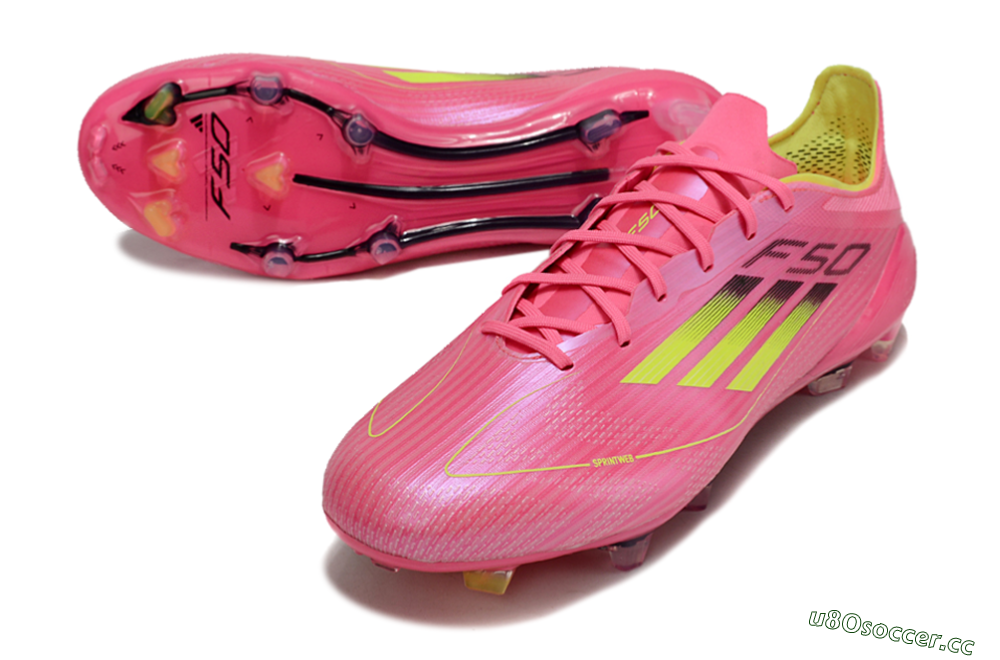 Unisex Adidas F50 Adizero FG Firm Ground Low-Tops Football Boots - Pink/Yellow/Black 3