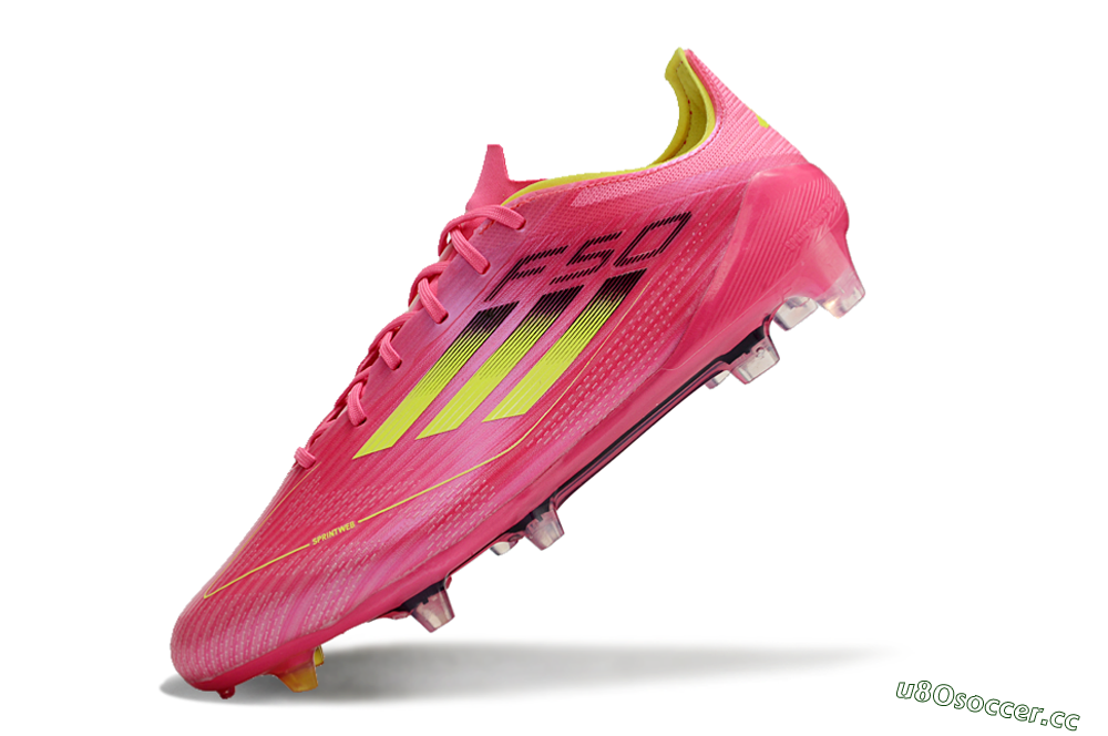 Unisex Adidas F50 Adizero FG Firm Ground Low-Tops Football Boots - Pink/Yellow/Black 5