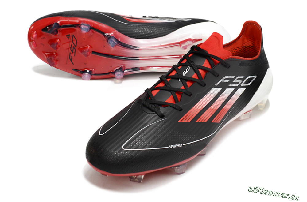 Men's Adidas F50 Elite FG Firm Ground Low-Tops Football Boots - Black/Red/White 3