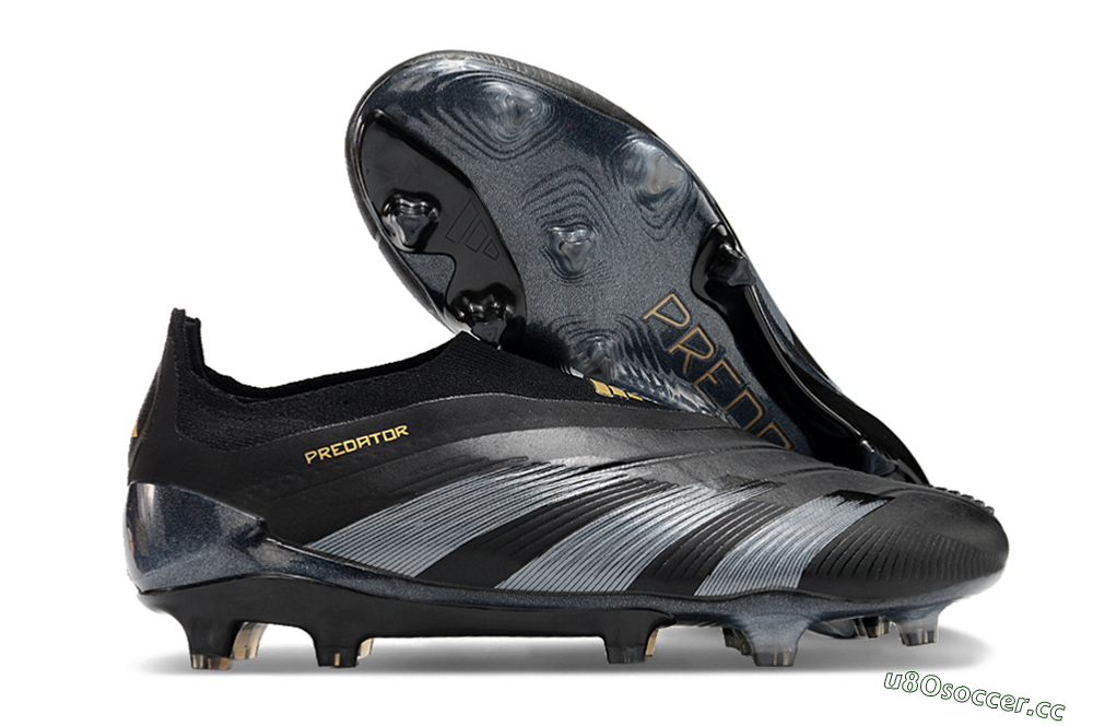 Men's Adidas Predator Elite Laceless FG Firm Ground Low-Tops Football Boots - Black/Silver/Gold 2