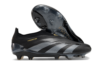 Men's Adidas Predator Elite Laceless FG Firm Ground Low-Tops Football Boots - Black/Silver/Gold