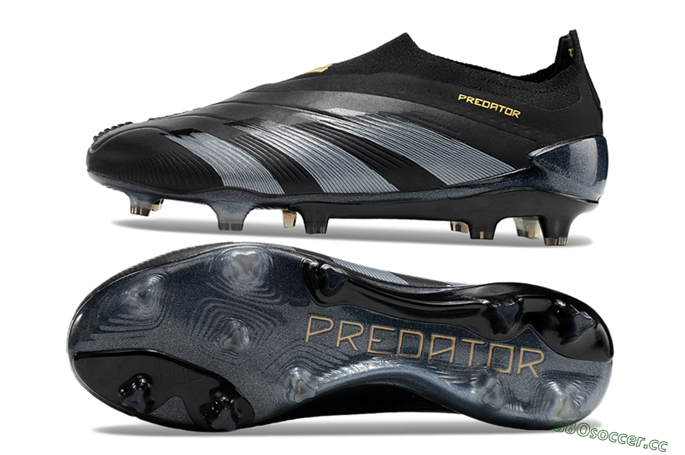 Men's Adidas Predator Elite Laceless FG Firm Ground Low-Tops Football Boots - Black/Silver/Gold 1