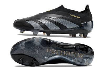 Men's Adidas Predator Elite Laceless FG Firm Ground Low-Tops Football Boots - Black/Silver/Gold