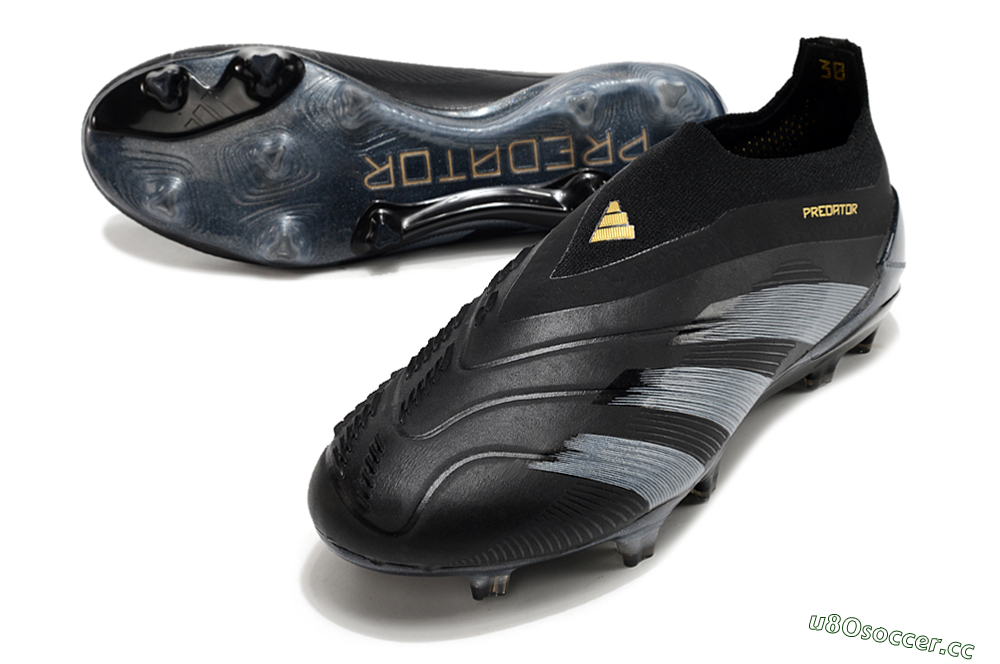 Men's Adidas Predator Elite Laceless FG Firm Ground Low-Tops Football Boots - Black/Silver/Gold 3