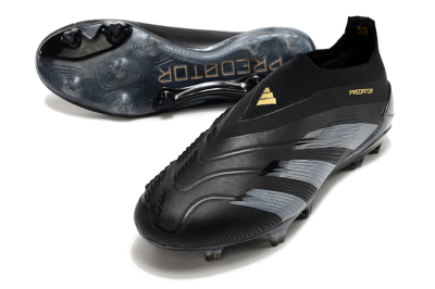 Men's Adidas Predator Elite Laceless FG Firm Ground Low-Tops Football Boots - Black/Silver/Gold