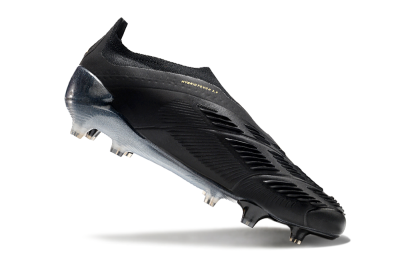 Men's Adidas Predator Elite Laceless FG Firm Ground Low-Tops Football Boots - Black/Silver/Gold