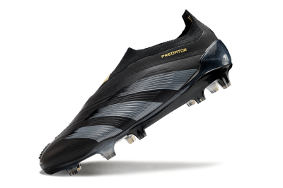 Men's Adidas Predator Elite Laceless FG Firm Ground Low-Tops Football Boots - Black/Silver/Gold
