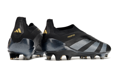 Men's Adidas Predator Elite Laceless FG Firm Ground Low-Tops Football Boots - Black/Silver/Gold