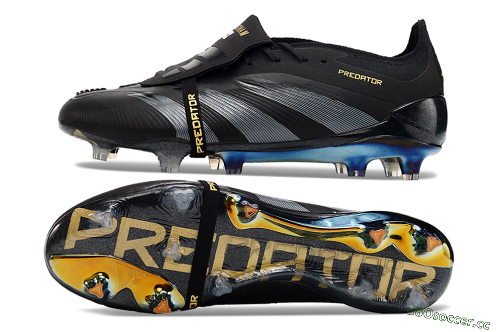 Men's Adidas Predator Elite Foldover Tongue FG Firm Ground Low-Tops Football Boots - Black/Silver/Gold 1
